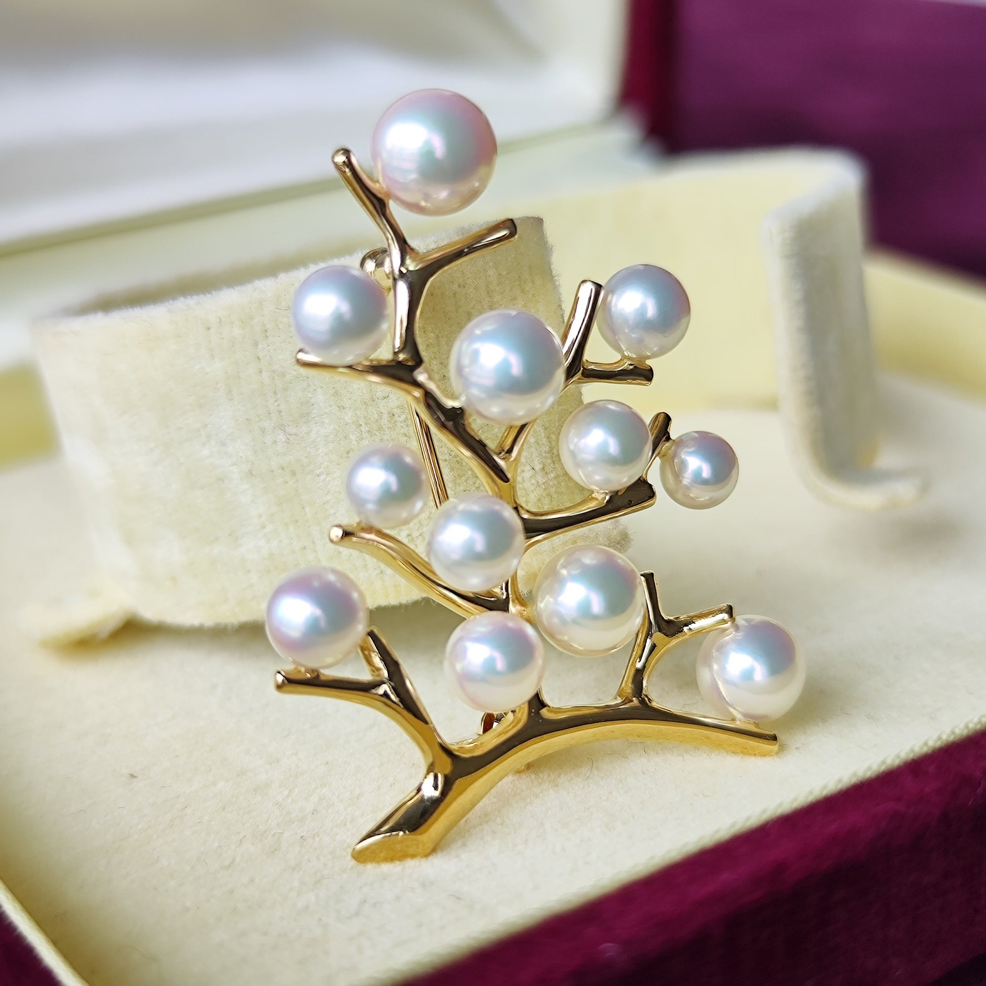 MIKIMOTO ミキモト 幸福の木 あこや真珠 18金ブローチ