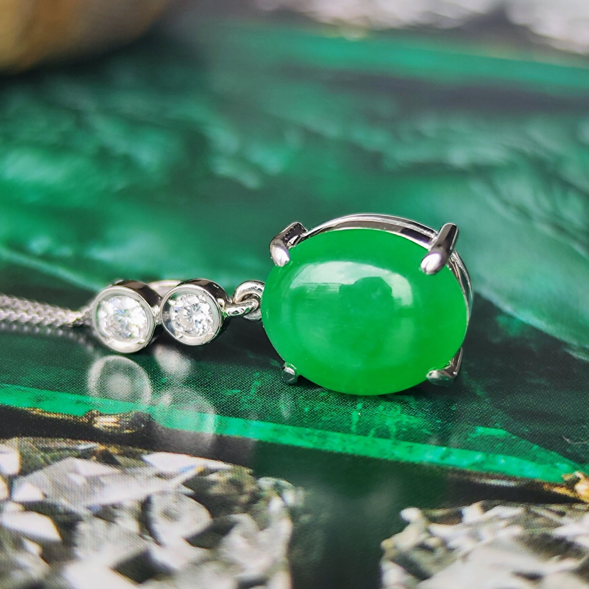 天然翡翠 天然ダイヤモンド ネックレス