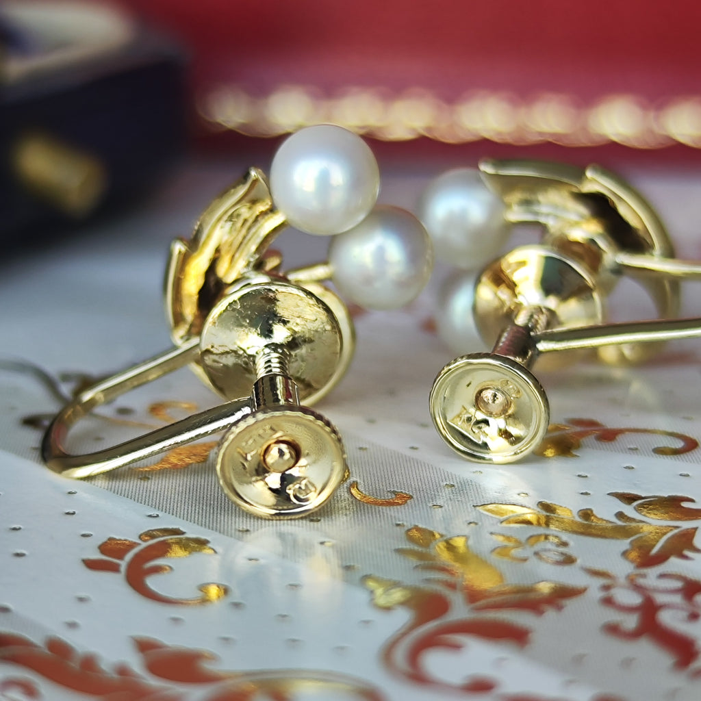 MIKIMOTO ミキモト あこや真珠 和彫り ヴィンテージイヤリング