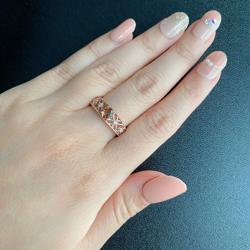 天然アンダリュサイト 天然ダイヤモンド 18金PGリング