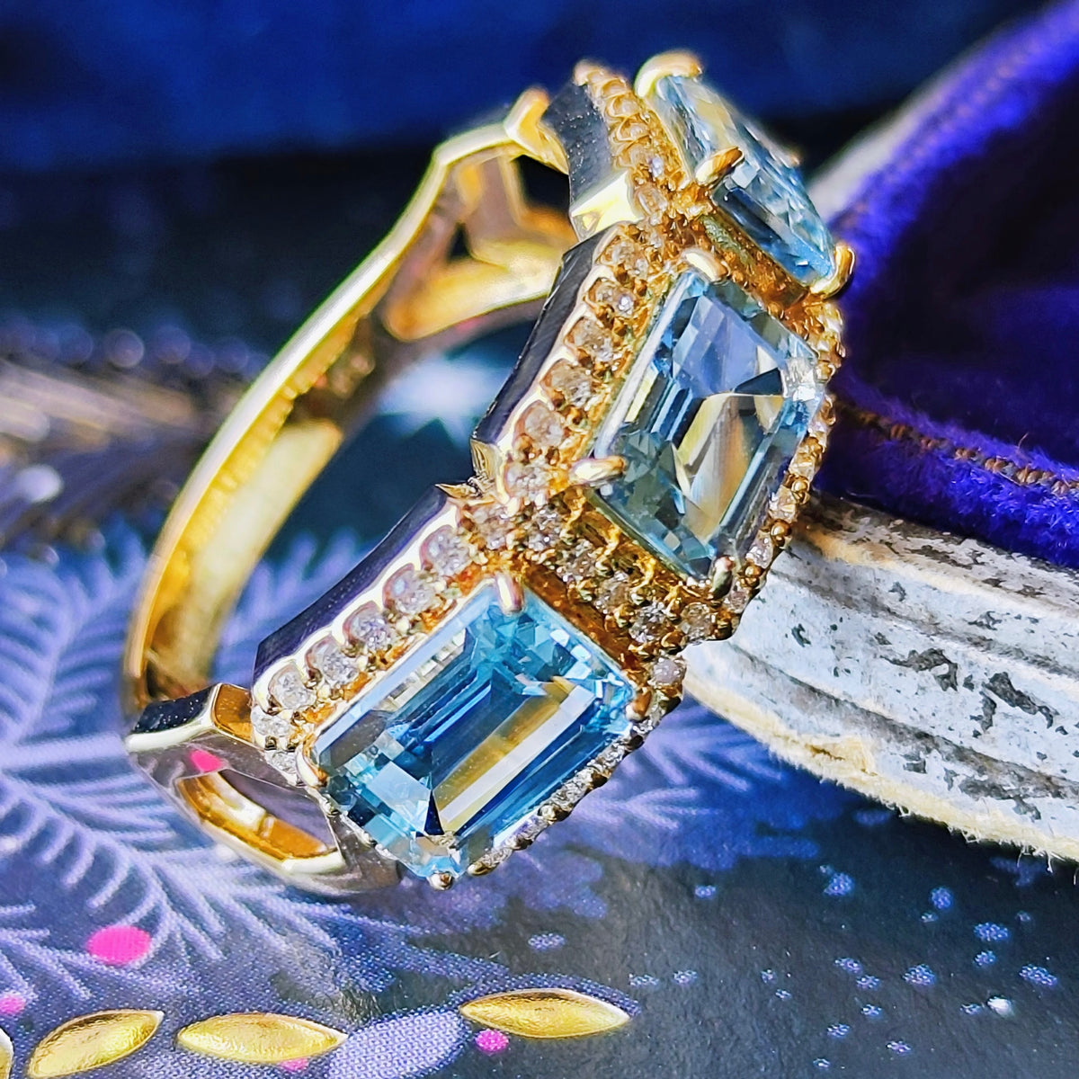 【サンタマリア】天然アクアマリン 0.763ct 天然ダイヤモンド リング