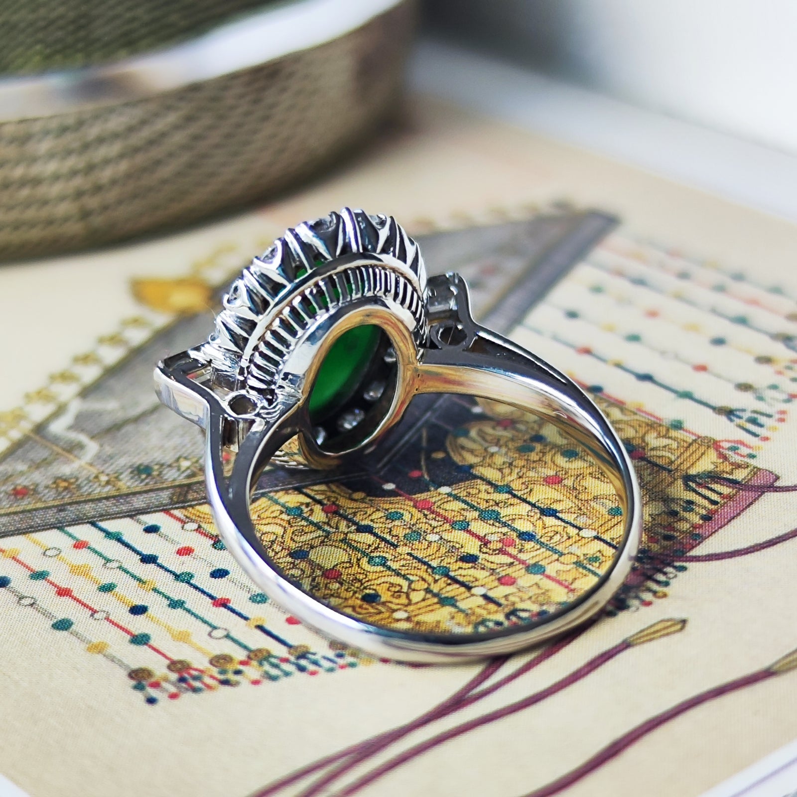 翡翠　千本透かしヴィンテージリング 昭和レトロ】天然翡翠 天然ダイヤモンド 千本透かし