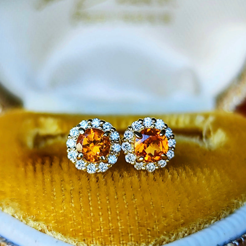 天然スぺサルティンガーネット 天然ダイヤモンド 18金ピアス