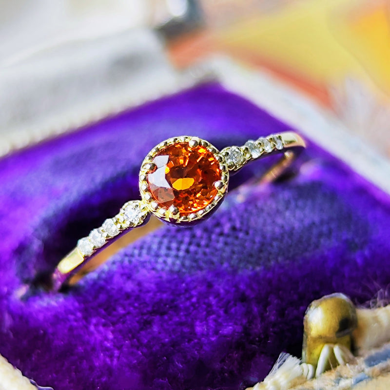 天然スペサルティンガーネット 天然ダイヤモンド 18金リング