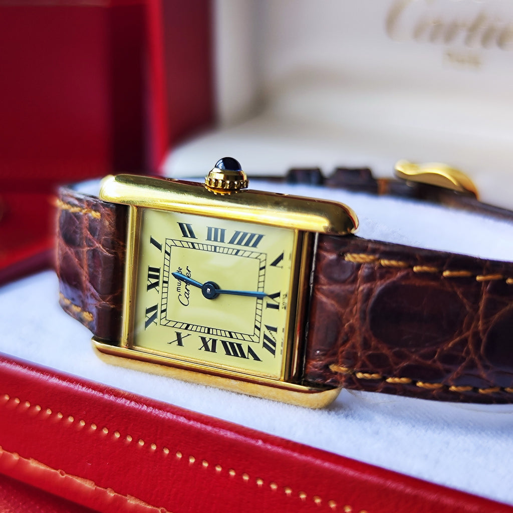 Cartier カルティエ マストタンク ヴェルメイユ ローマンダイヤル クォーツ腕時計