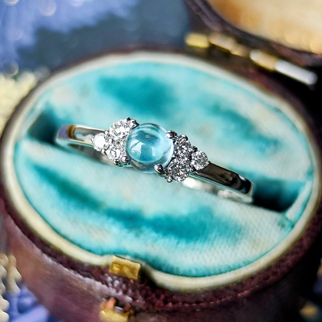 天然アクアマリンキャッツアイ 天然ダイヤモンド プラチナリング