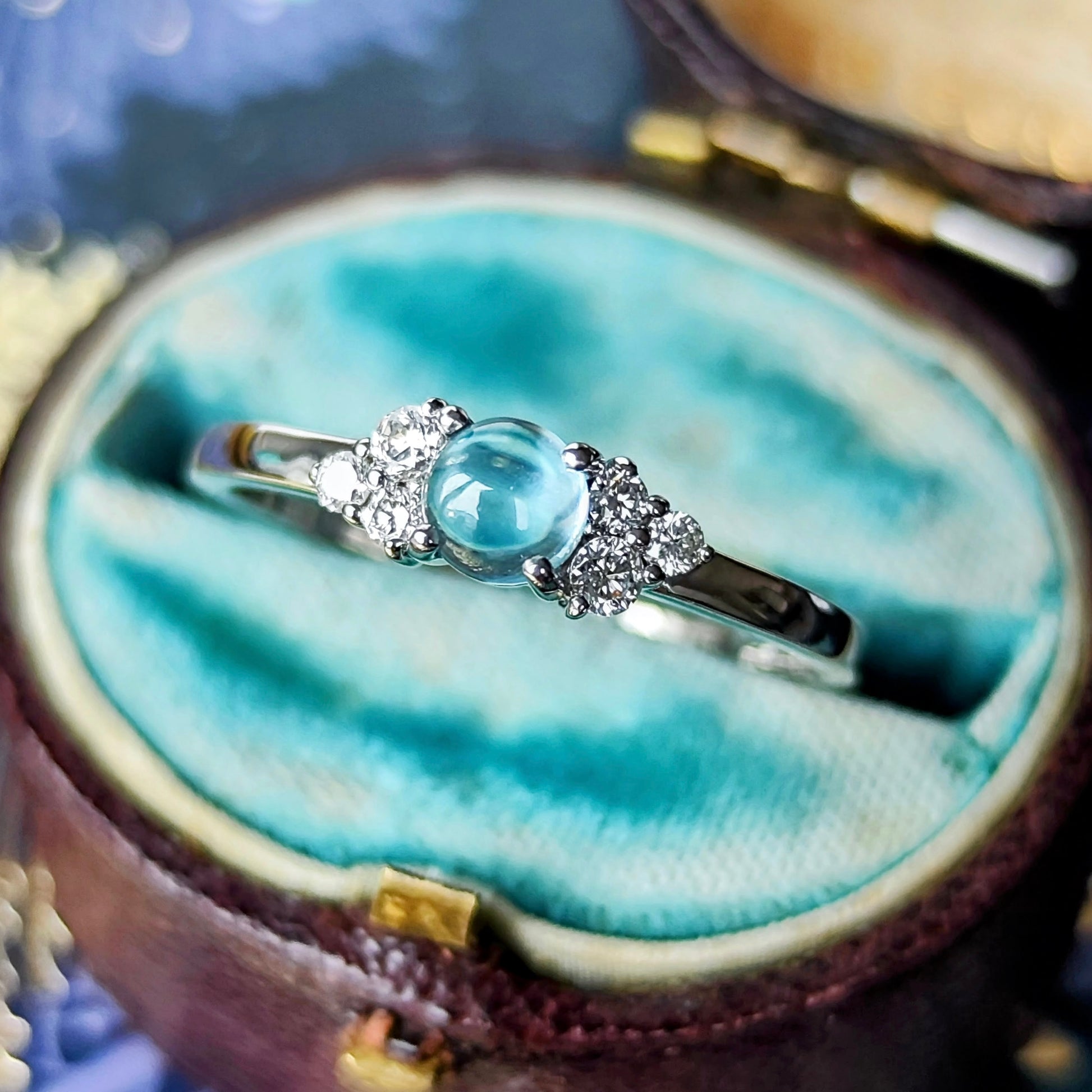 天然アクアマリンキャッツアイ 天然ダイヤモンド プラチナリング
