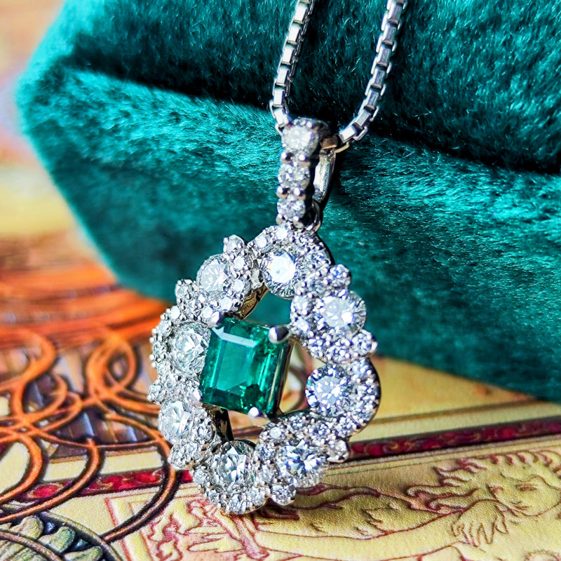 【ノンオイル コロンビア産】天然エメラルド 天然ダイヤモンド ネックレス