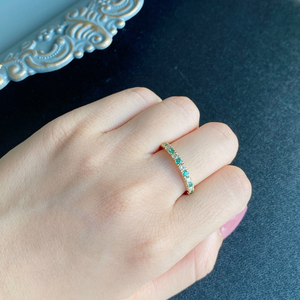 天然パライバトルマリン 天然ダイヤモンド 一文字タイプ 18金リング