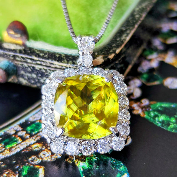 【大粒 4.36ct】天然スフェーン 天然ダイヤモンド ネックレス