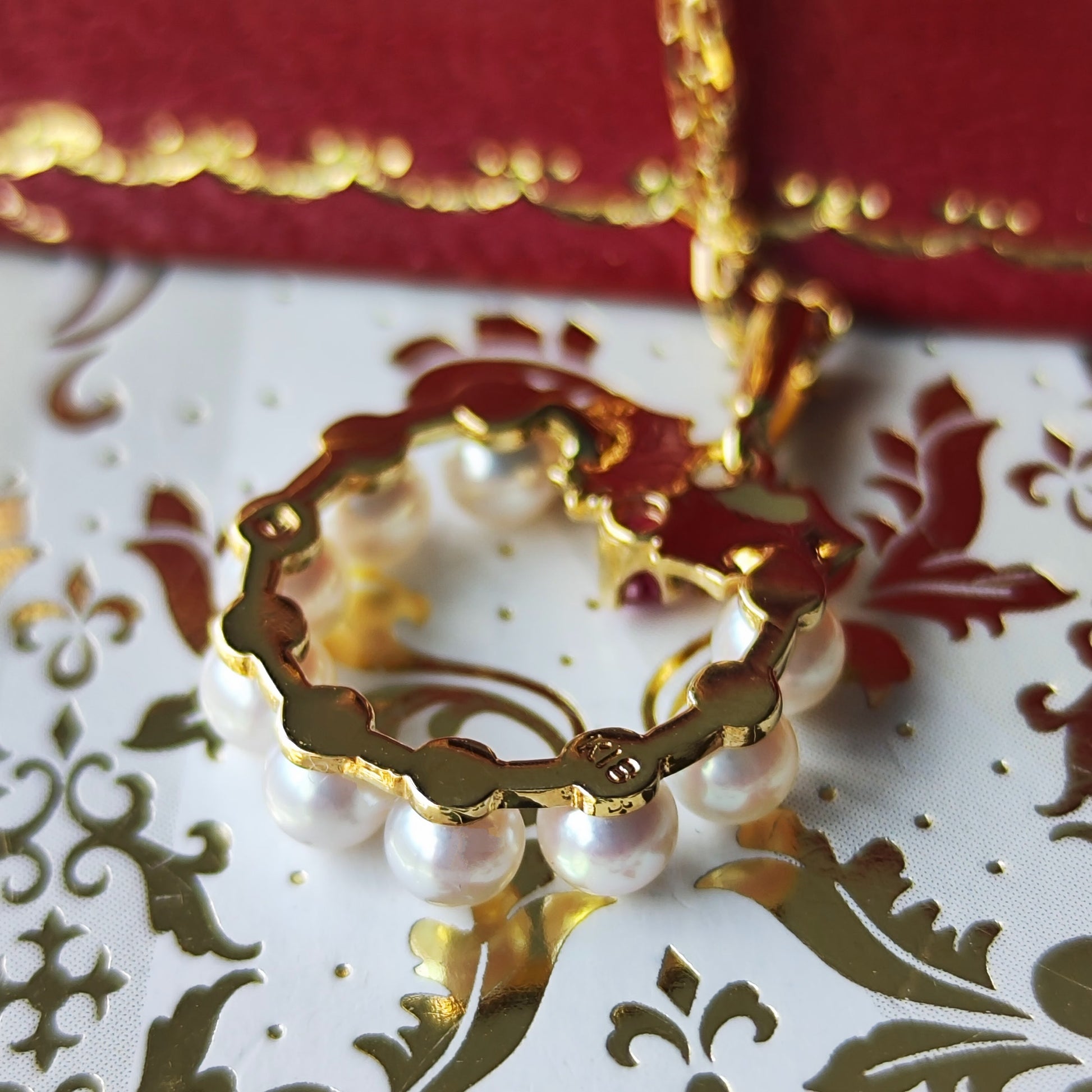 MIKIMOTO ミキモト リースモチーフ 天然ルビー あこや真珠 ネックレス