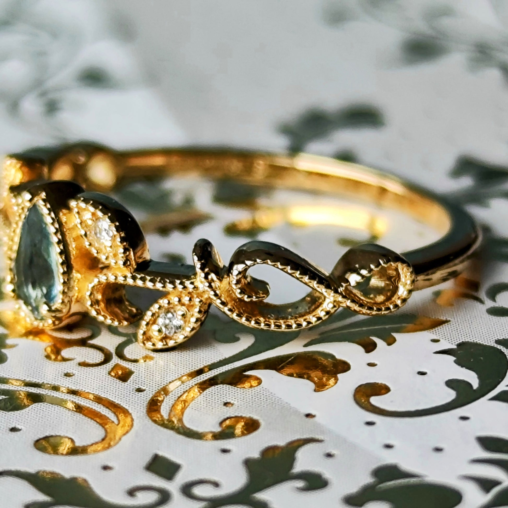 【サンタマリア】天然アクアマリン 天然ダイヤモンド 18金リング