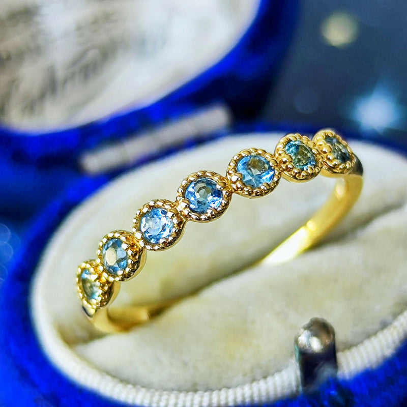 天然アクアマリン ハーフエタニティリング 18金