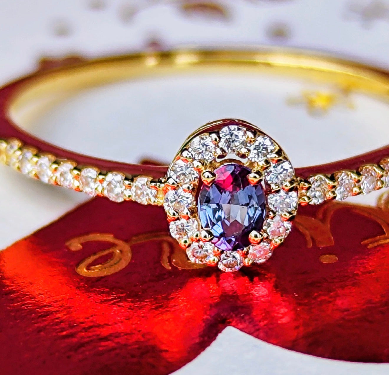 天然アレキサンドライト 0.10ct 天然ダイヤモンド 18金リング – Mico宝飾店