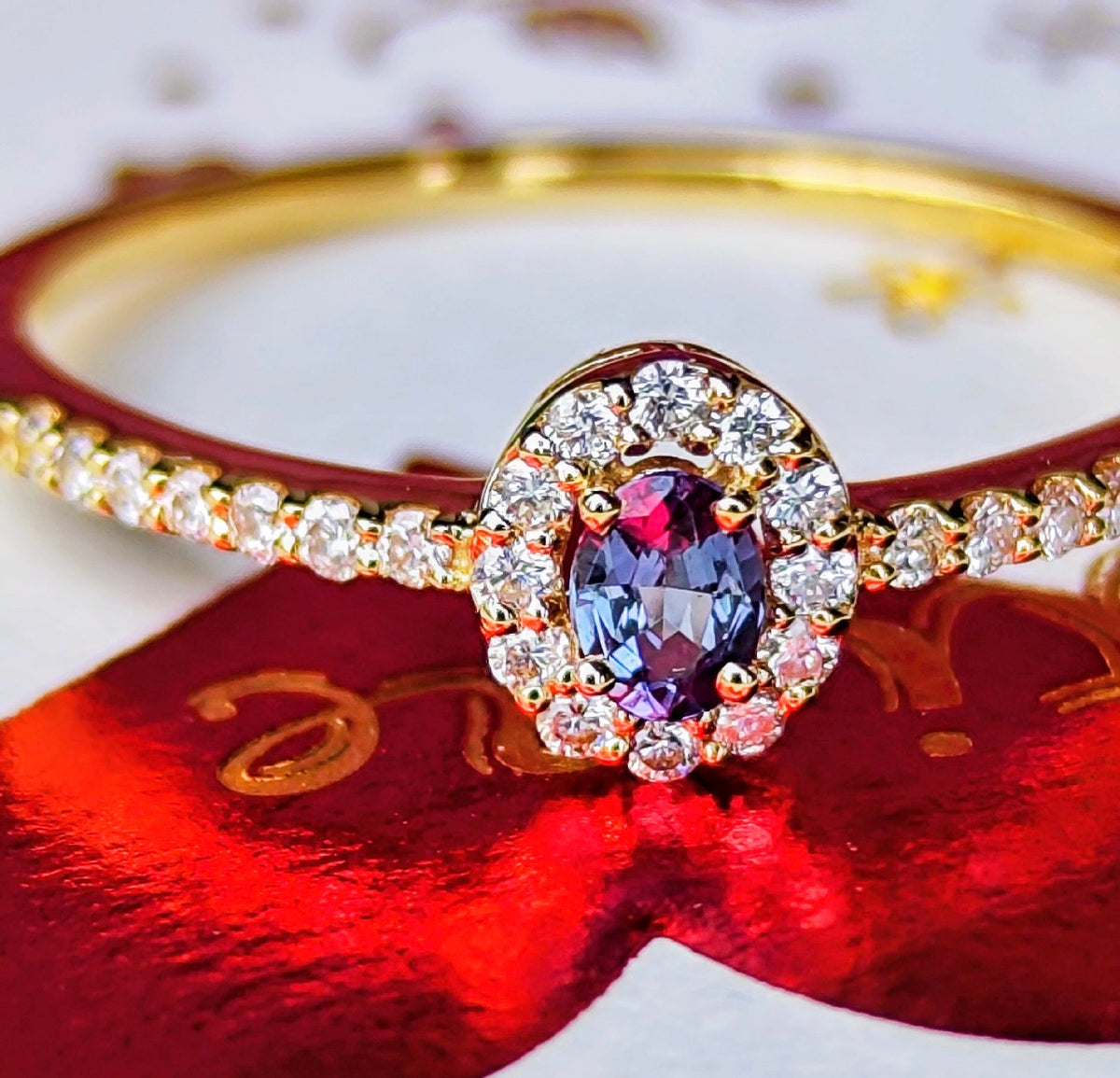 天然アレキサンドライト 0.10ct 天然ダイヤモンド 18金リング