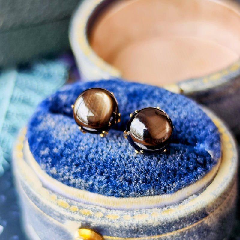 【魅惑の黒い宝石】天然ブラックスターサファイア 18金ピアス