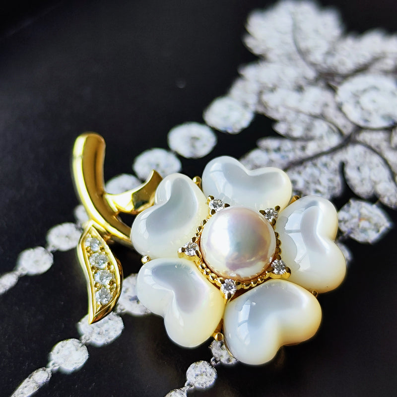 MIKIMOTO ミキモト シェル あこや真珠 ダイヤモンド ブローチ ペンダントトップ