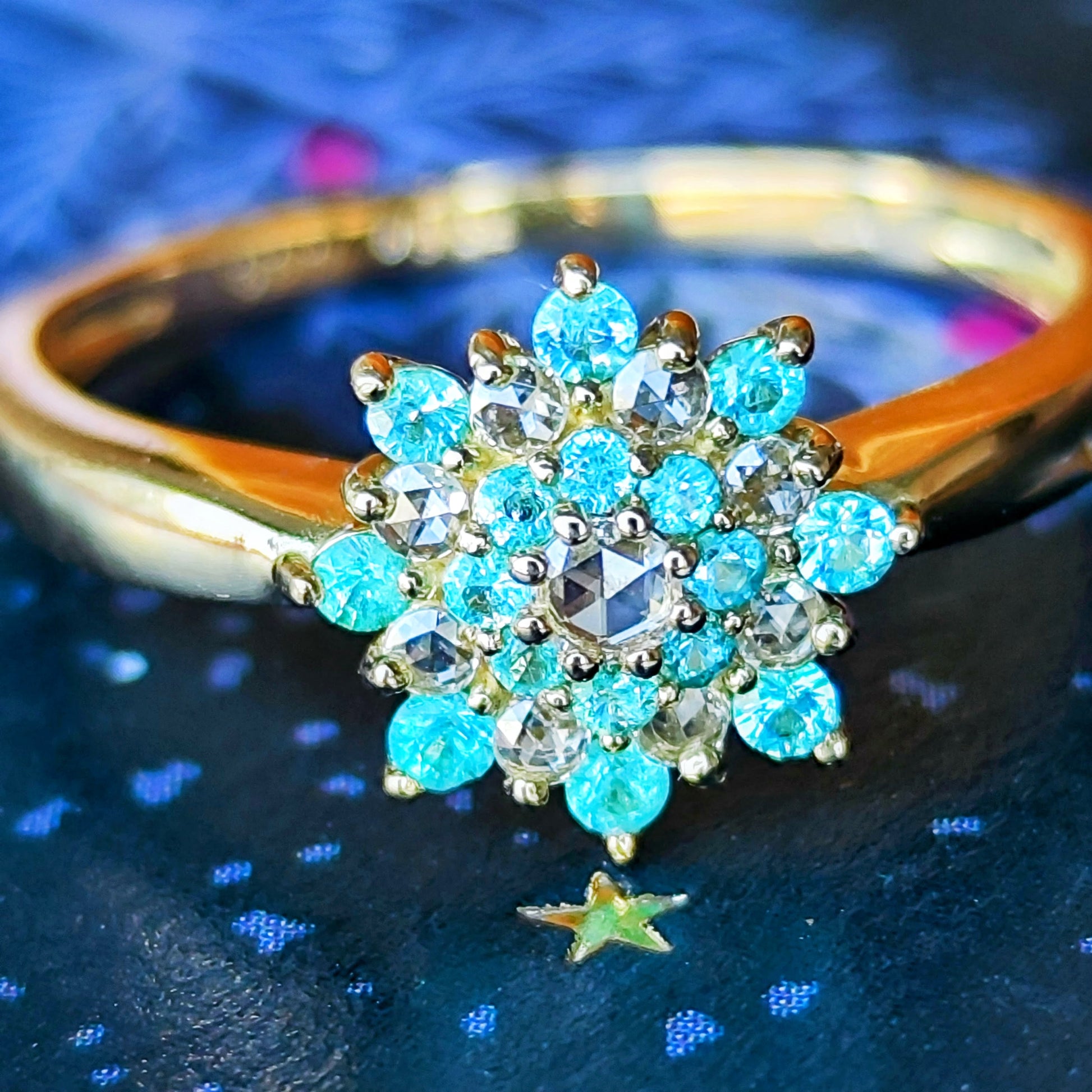 【ローズカット】天然パライバトルマリン 天然ダイヤモンド 18金リング