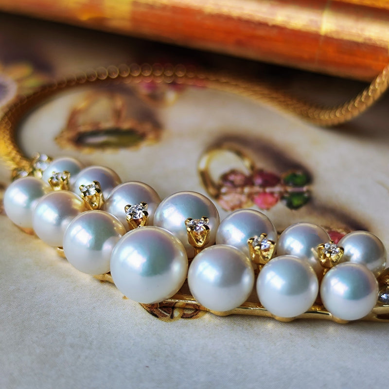 MIKIMOTO ミキモト あこや真珠 天然ダイヤモンド ネックレス