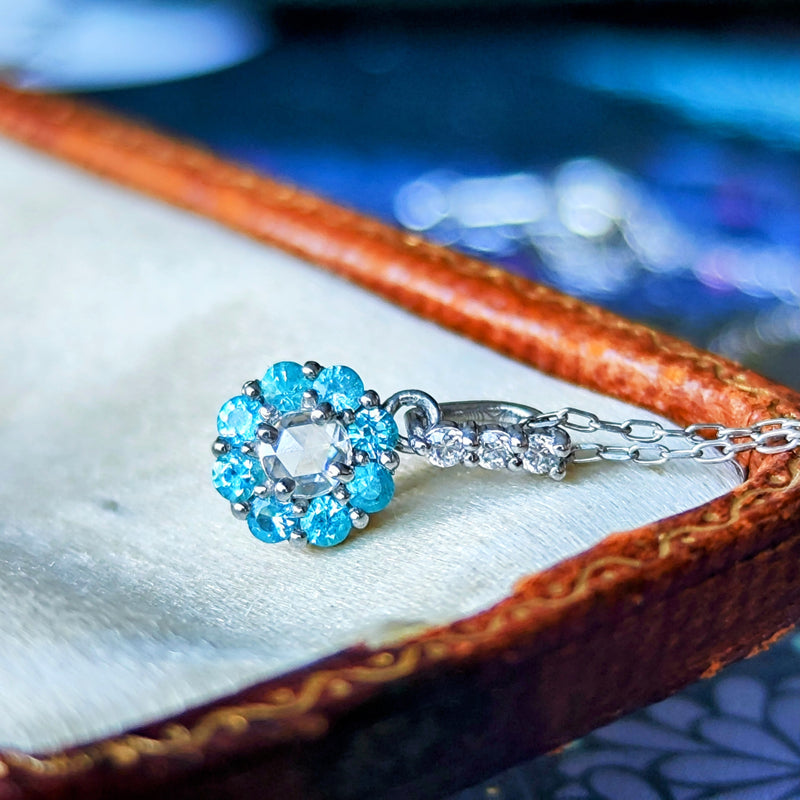 【ローズカット】天然ダイヤモンド 天然パライバトルマリン ネックレス