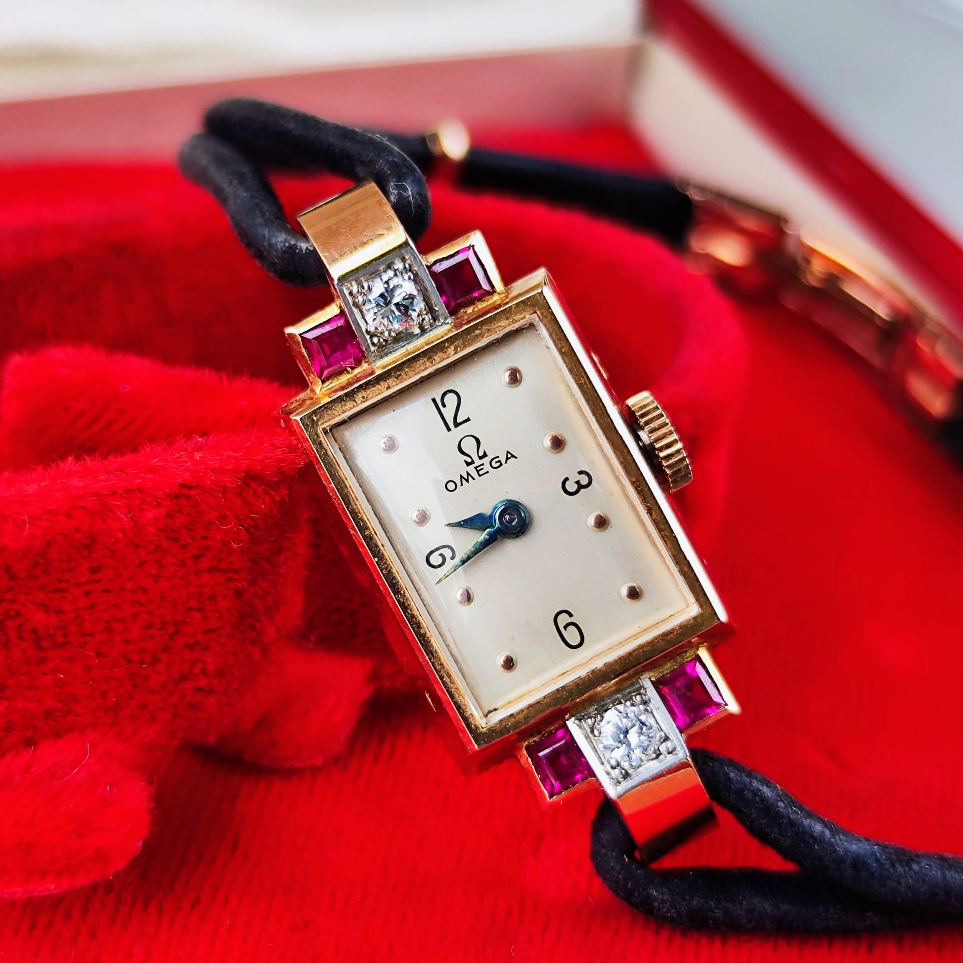 【OH済み】OMEGA オメガ 天然ダイヤモンド 合成ルビー 18金無垢時計
