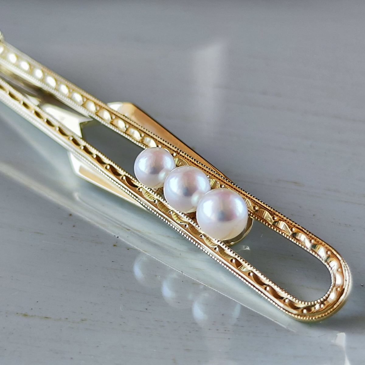 [Vintage MIKIMOTO] MIKIMOTO Akoya Pearl 14K Gold Tie Pin