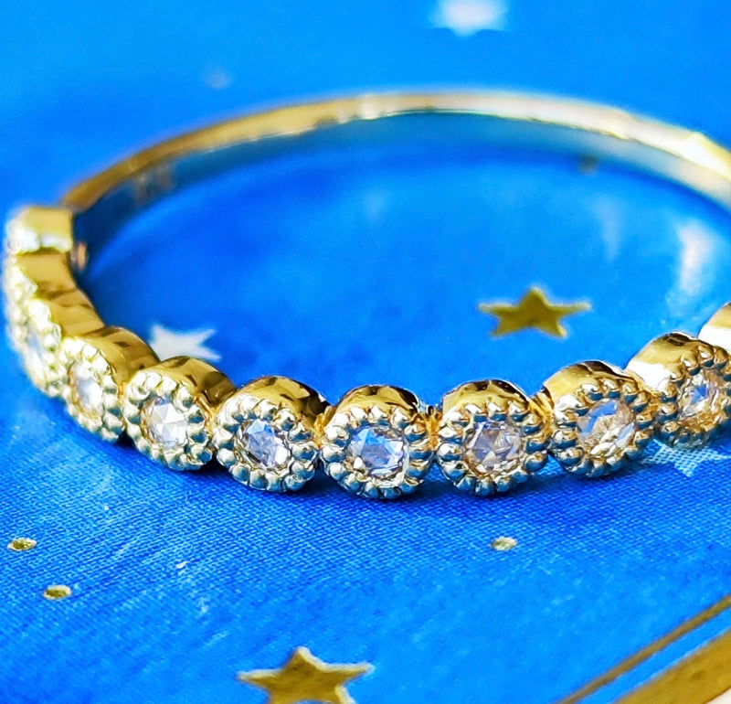 【ローズカット】天然ダイヤモンド ハーフエタニティリング