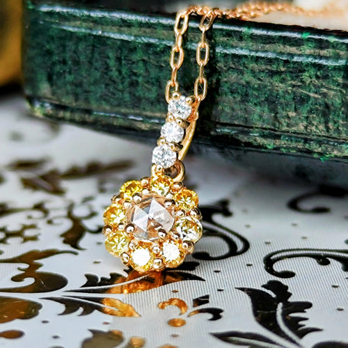 【ローズカット】天然ダイヤモンド イエローダイヤ ネックレス