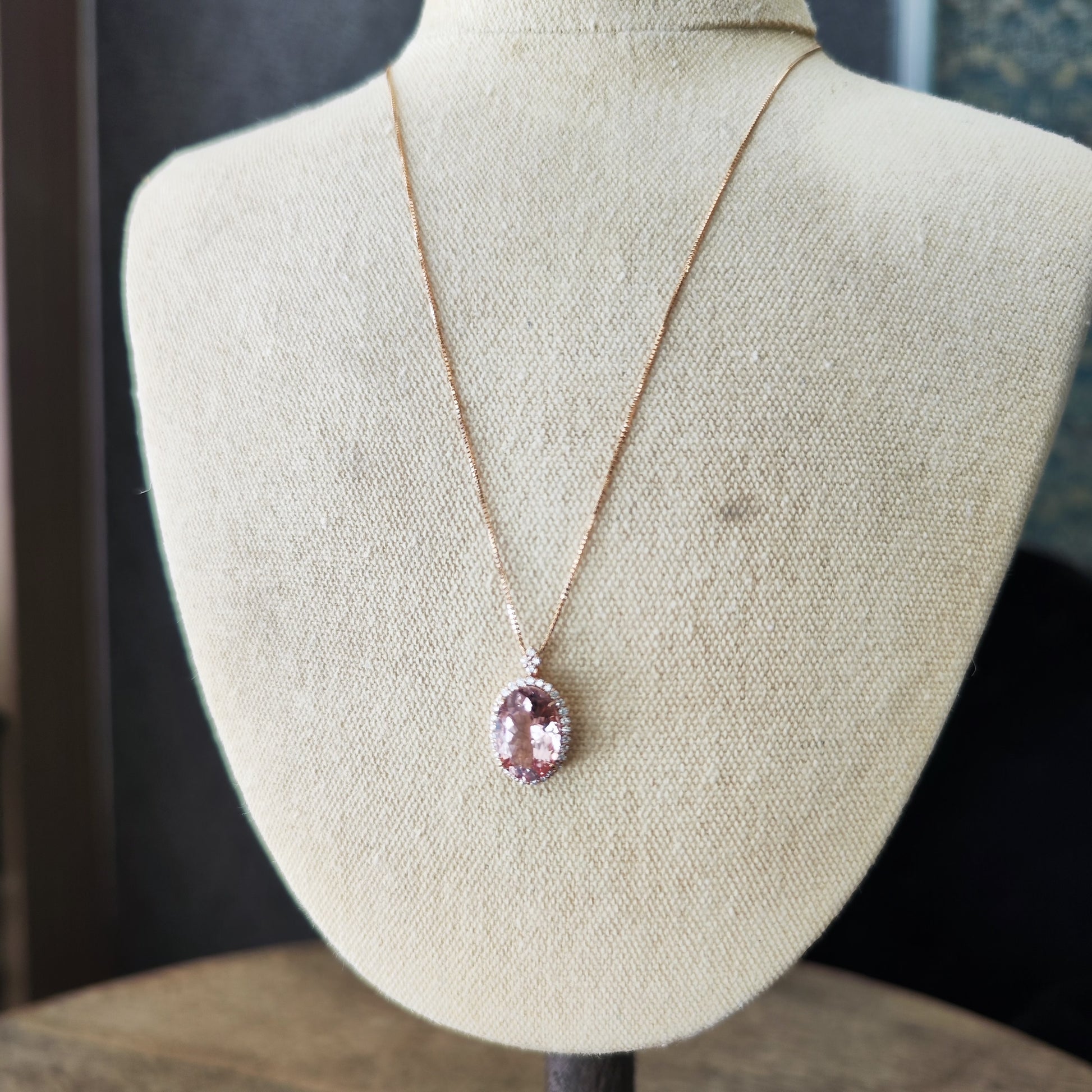 【大粒 4.96ct】天然モルガナイト 天然ダイヤモンド ネックレス