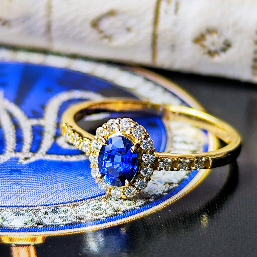 【コーンフラワー】天然サファイア 0.48ct 天然ダイヤモンド リング 18金