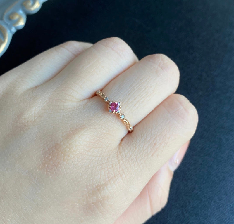 【ホットスピネル】天然ピンクスピネル 天然ダイヤモンド 18金リング