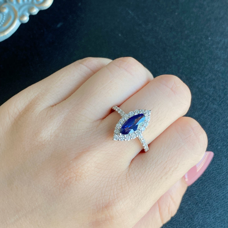 【ロイヤルブルー】天然サファイア マーキスカット 天然ダイヤモンド リング