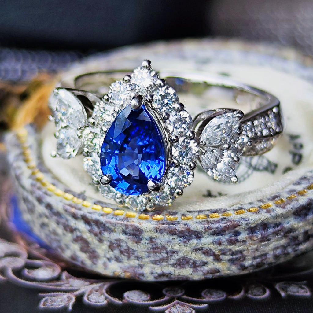 【コーンフラワー】天然サファイア 1.11ct 天然ダイヤモンド リング