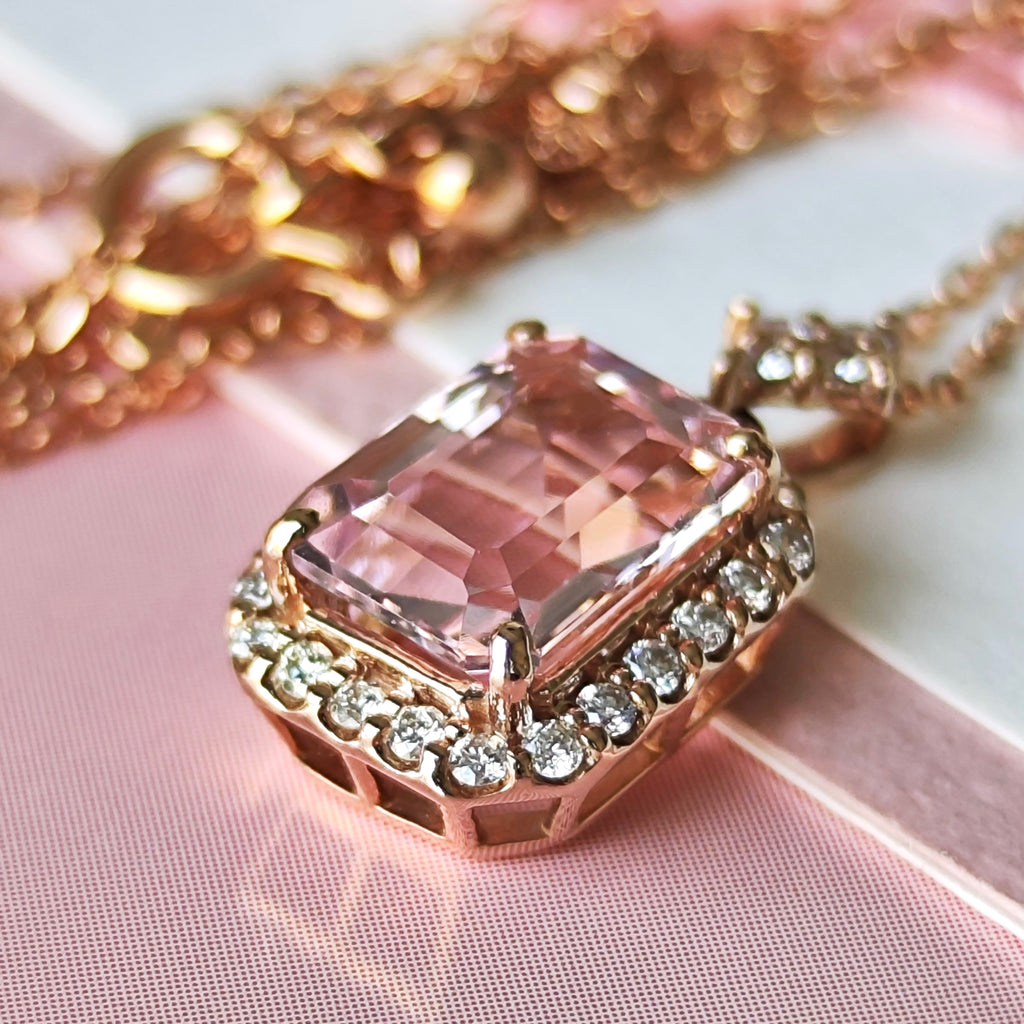 天然モルガナイト 天然ダイヤモンド ネックレス