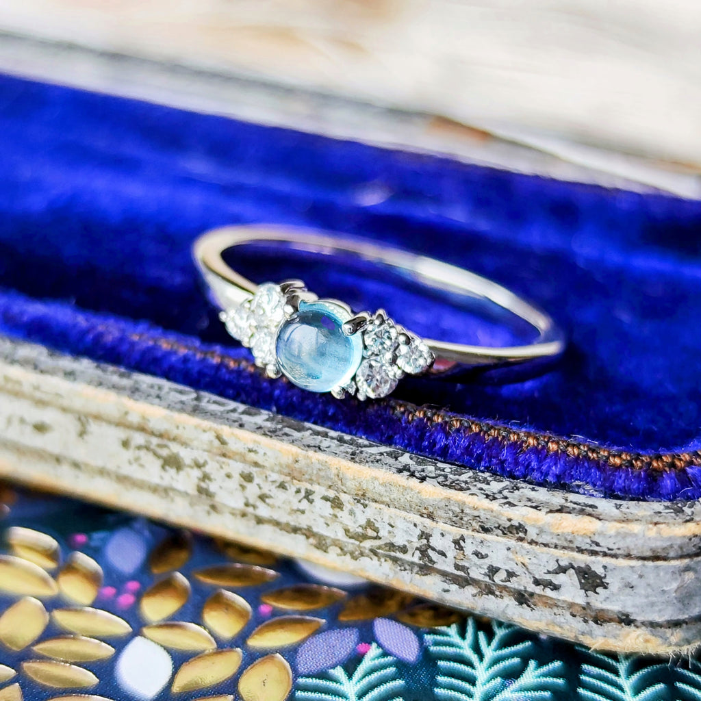 天然アクアマリンキャッツアイ 天然ダイヤモンド プラチナリング