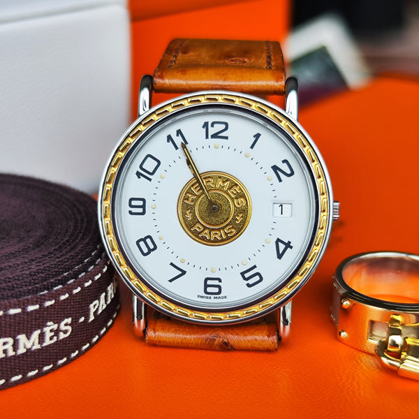【ボーイズサイズ】HERMES エルメスセリエ オーストリッチ クォーツ腕時計