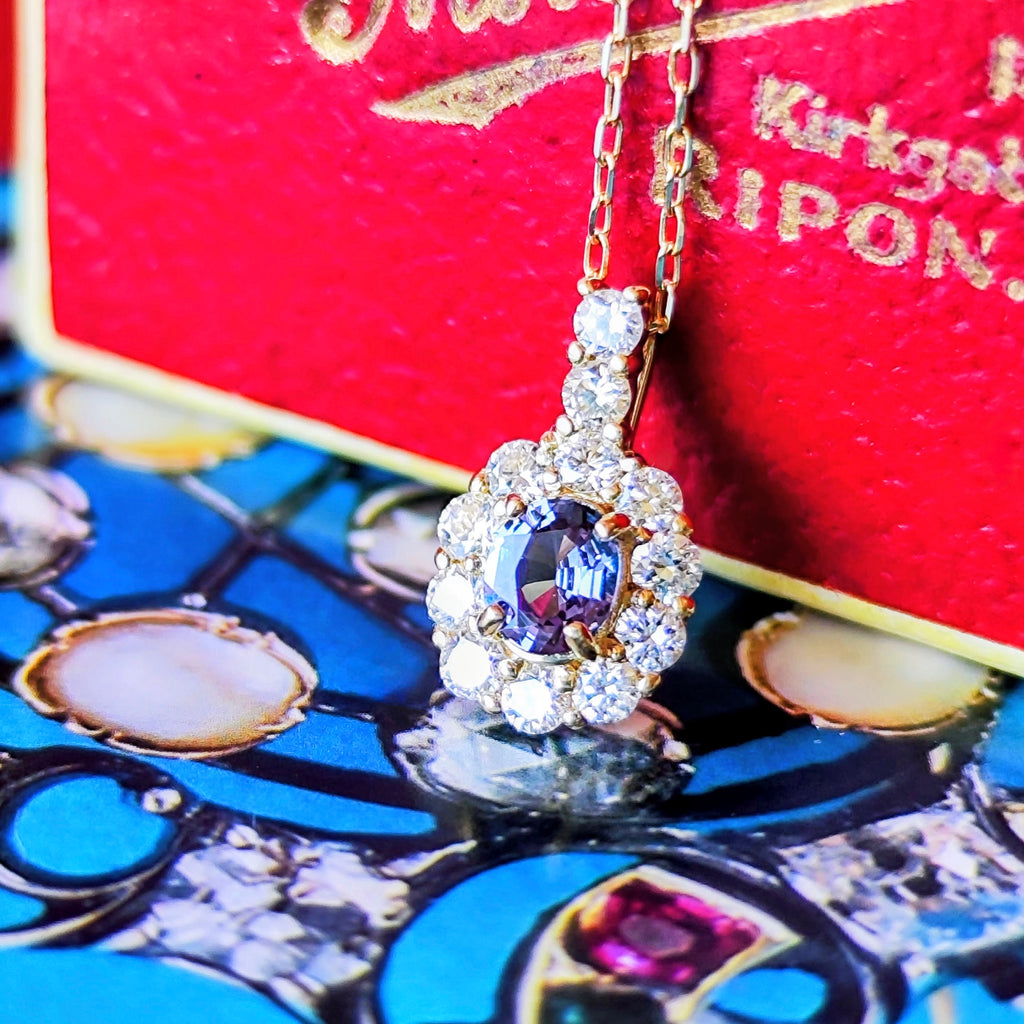 【ベキリーブルー】天然カラーチェンジガーネット 天然ダイヤモンド 18金ネックレス