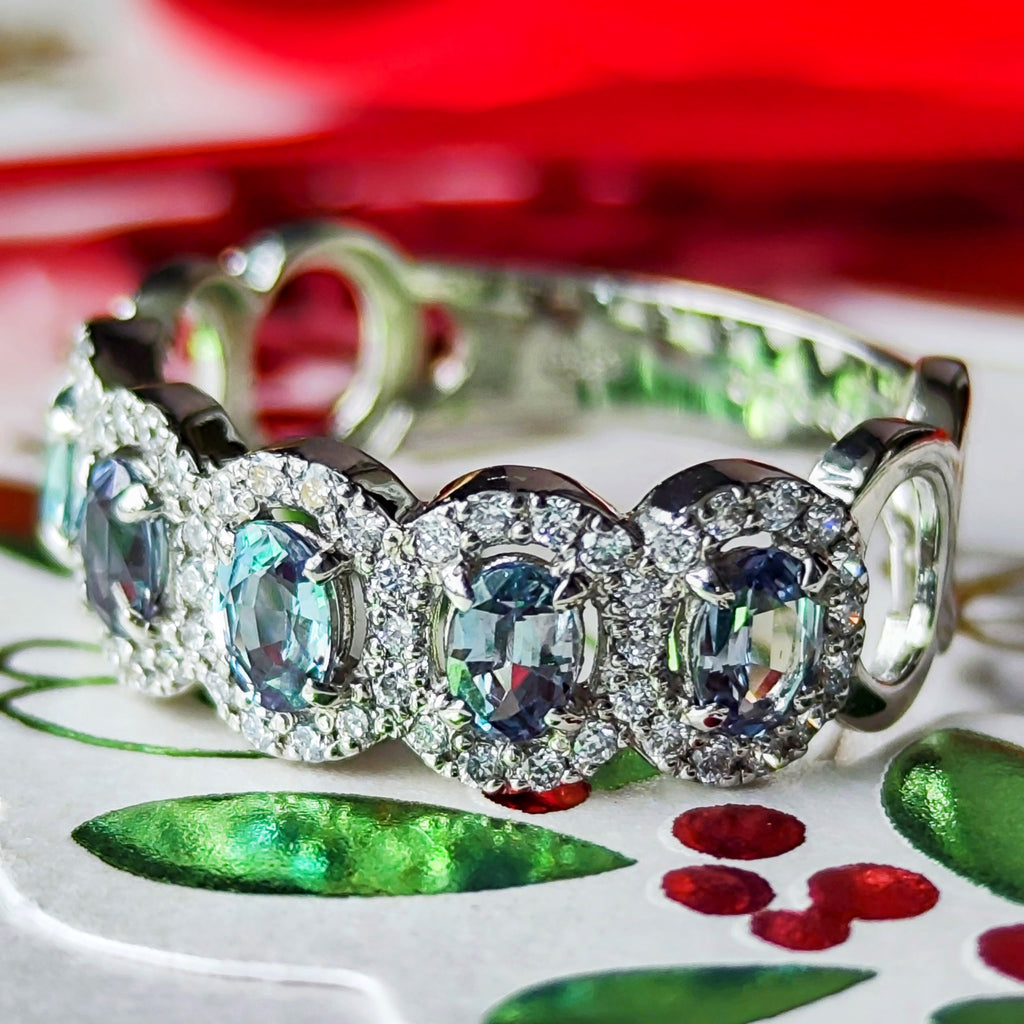 天然アレキサンドライト 0.75ct 天然ダイヤモンド プラチナリング