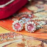 天然ロードクロサイト 天然ダイヤモンド 18金ピアス