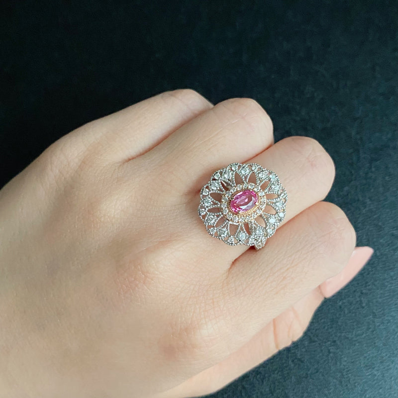 【再出品】天然パパラチアサファイア 天然ダイヤモンド リング