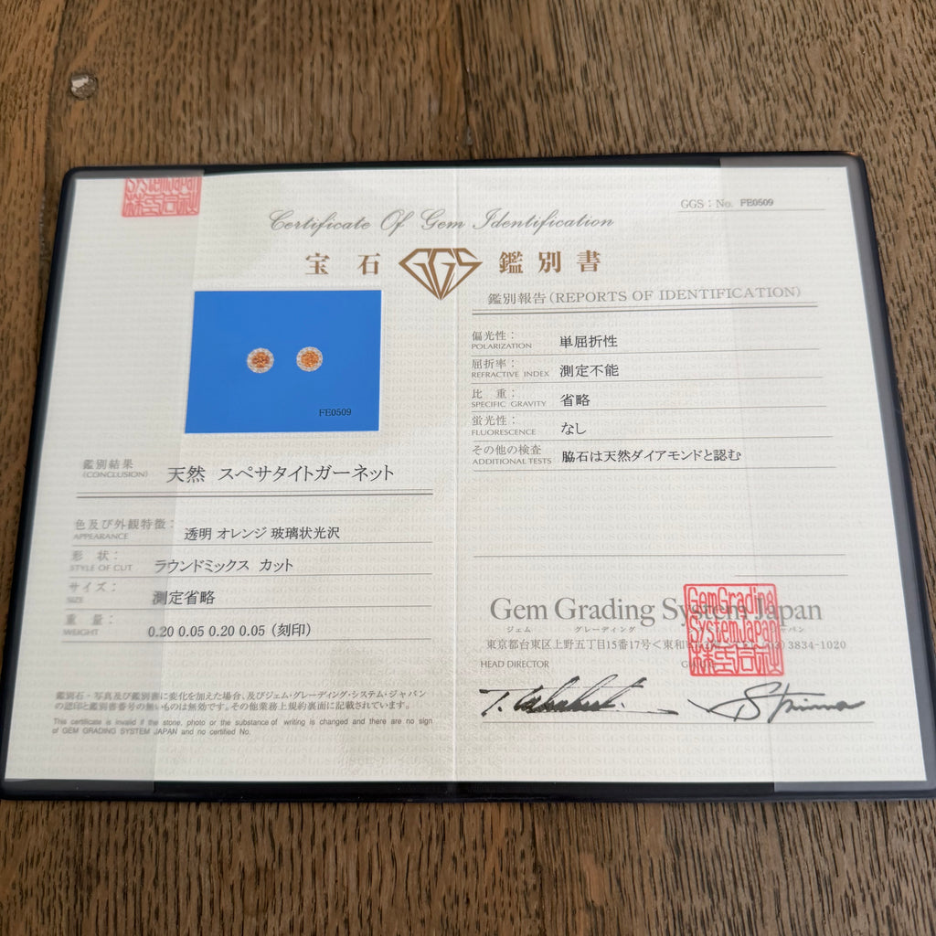 天然スぺサルティンガーネット 天然ダイヤモンド 18金ピアス ②