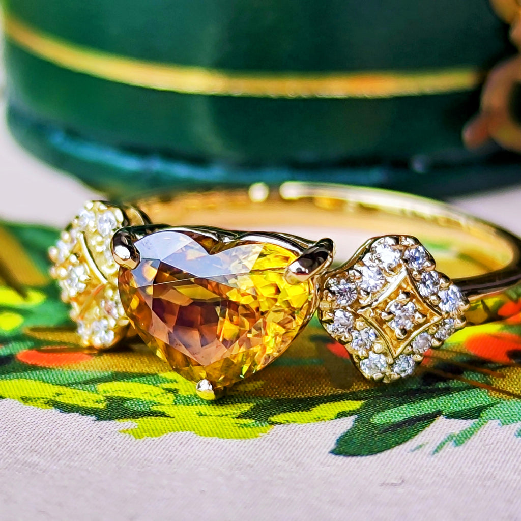 天然スフェーン ハートシェイプ 1.33ct 天然ダイヤモンド 18金リング