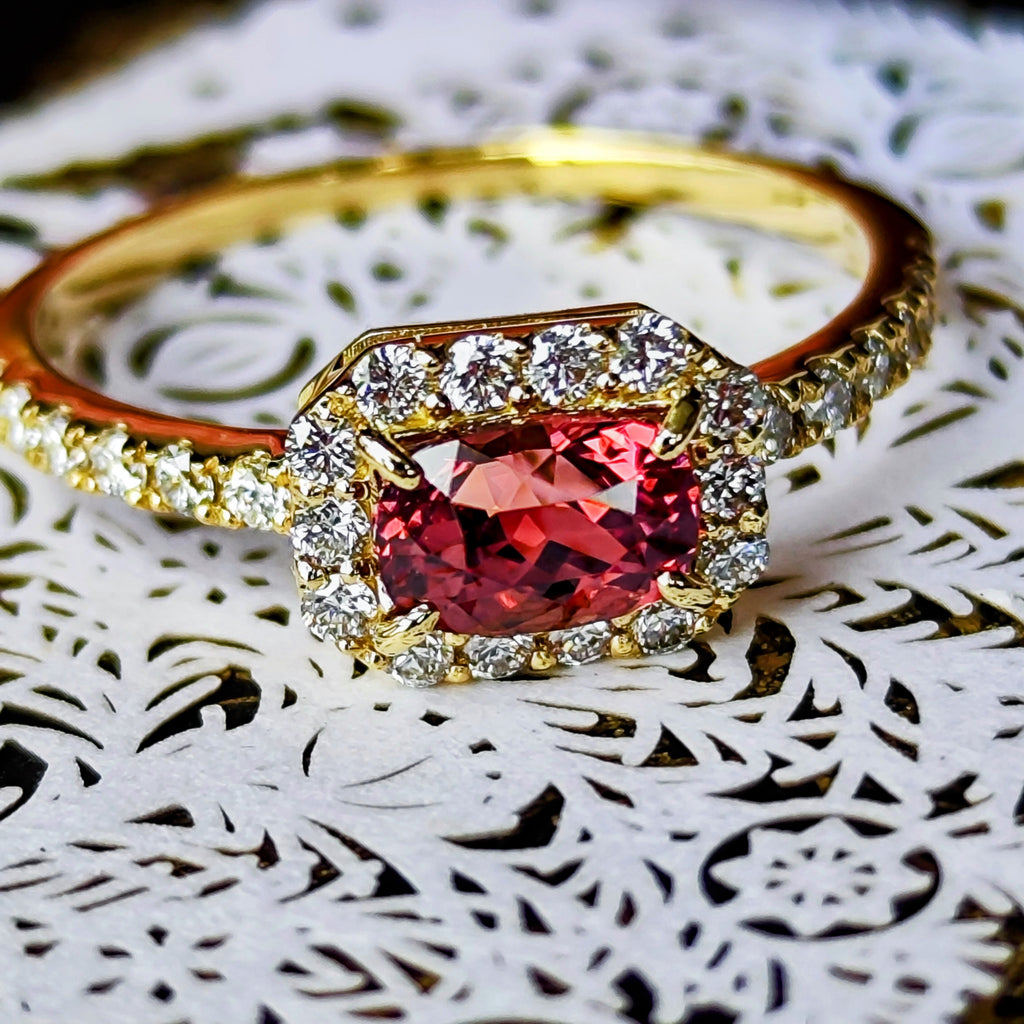 天然マラヤガーネット 0.77ct 天然ダイヤモンド リング