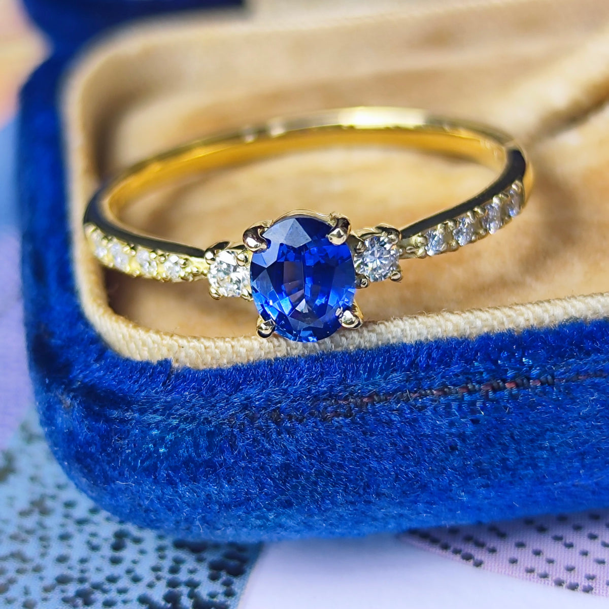 【コーンフラワー】天然サファイア 0.47ct 天然ダイヤモンド 18金リング