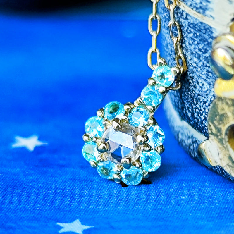 【ローズカット】天然パライバトルマリン 天然ダイヤモンド 18金 ネックレス