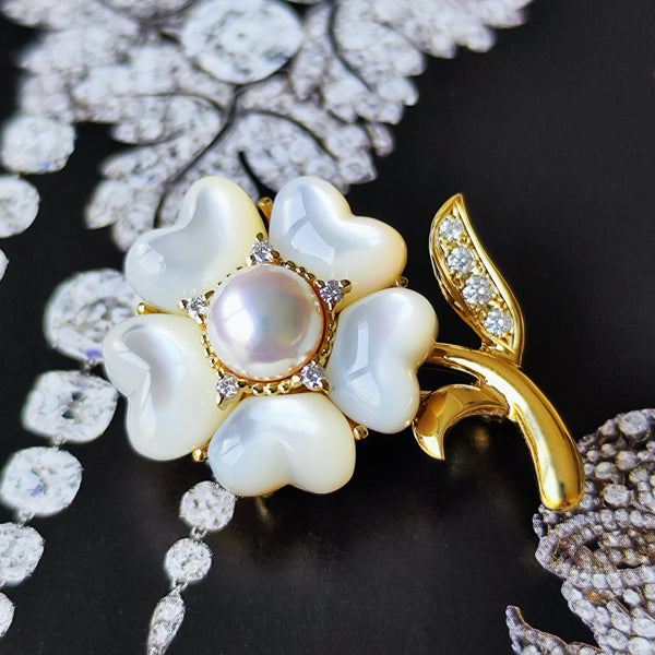 MIKIMOTO ミキモト シェル あこや真珠 ダイヤモンド ブローチ ペンダントトップ