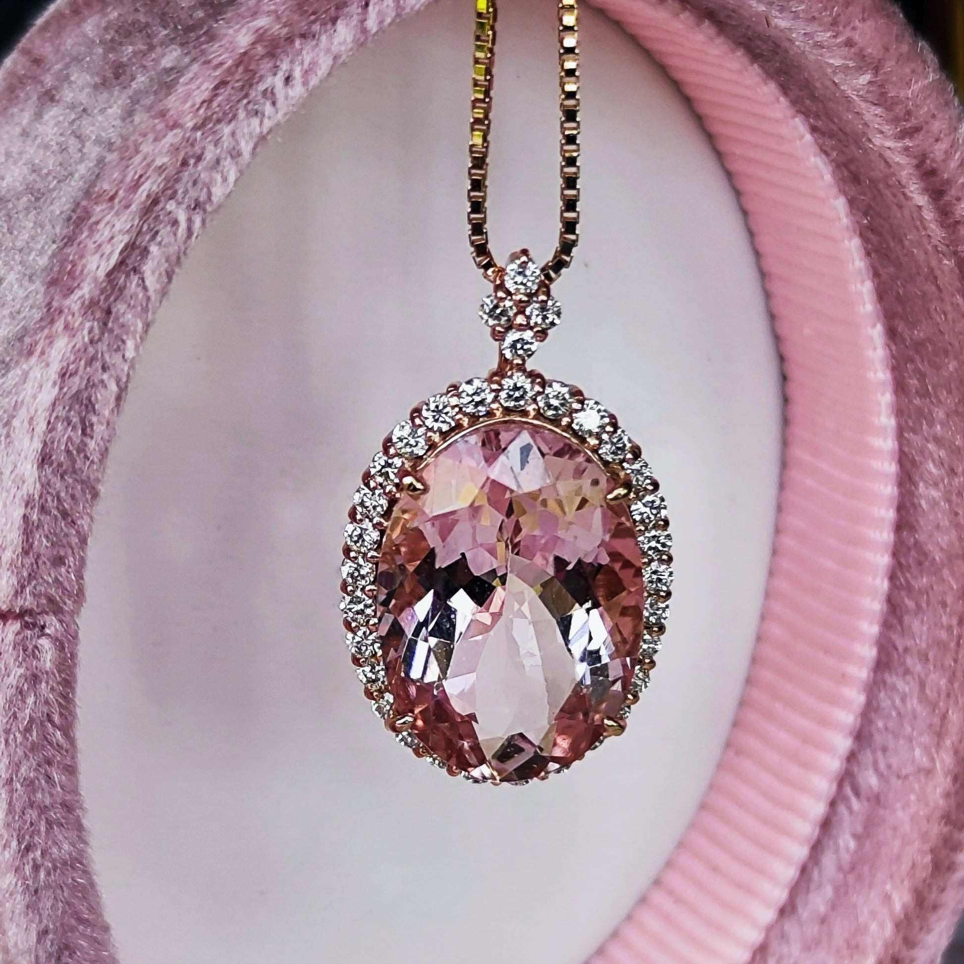 【大粒 4.96ct】天然モルガナイト 天然ダイヤモンド ネックレス