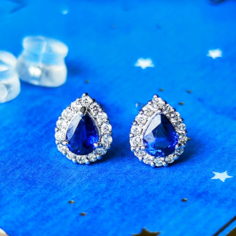 天然サファイア 天然ダイヤモンド 雫型ピアス