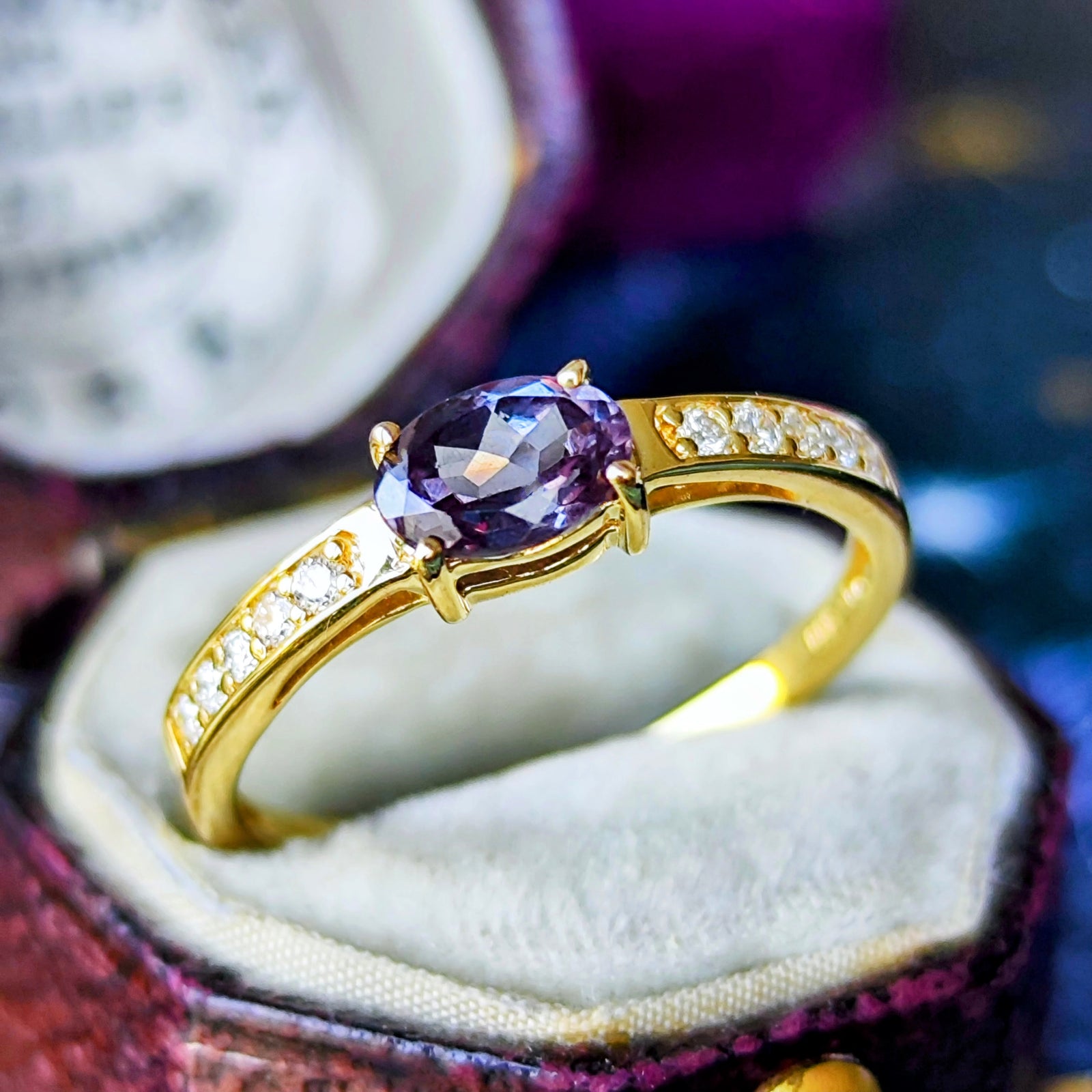 アレキタイプ】天然カラーチェンジガーネット 天然ダイヤモンド リング