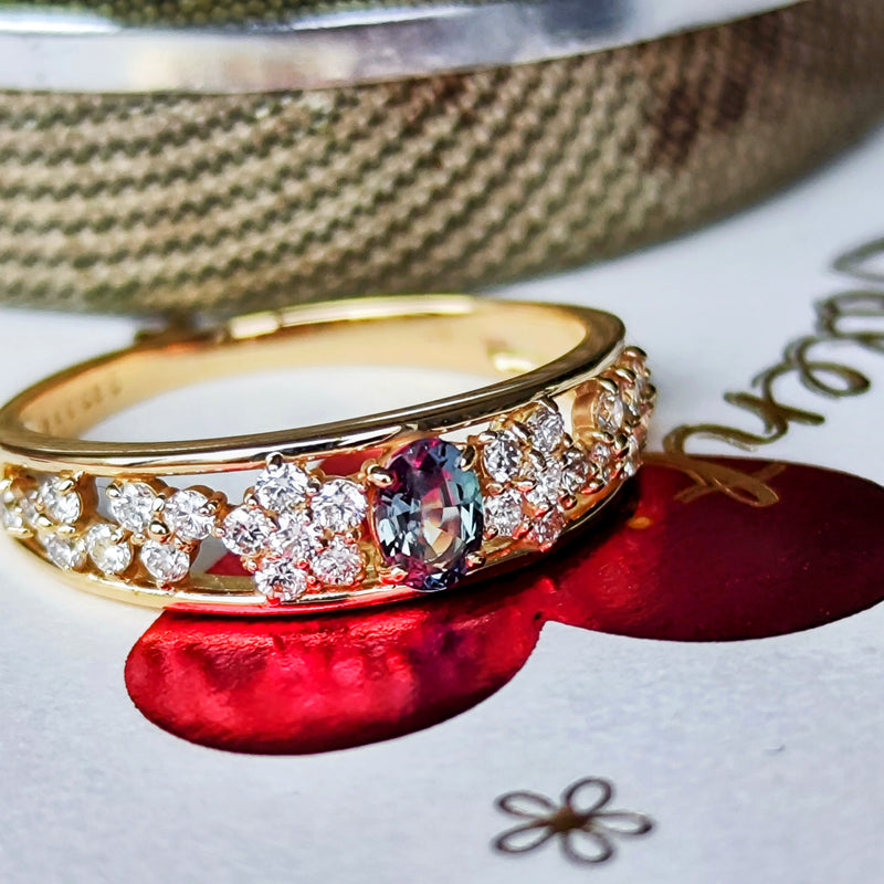 天然アレキサンドライト 天然ダイヤモンド リング